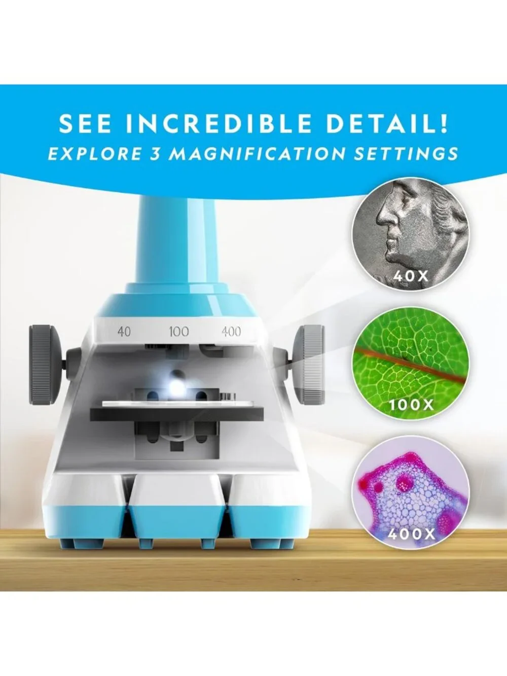 Kids Microscope Science Kit - 400x Zoom, Slides, Rock & Mineral Specimens, STEM